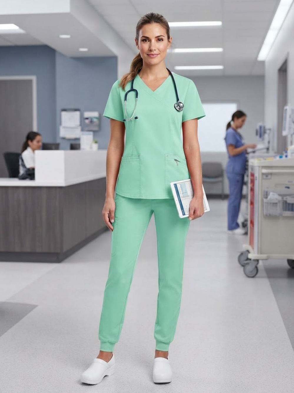 Comfort Stretch Mint Green Medical Scrub Jogger Pants set